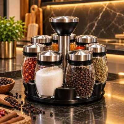 ستاند بهارات دوّار مع 7 مرطبانات زجاج 8
